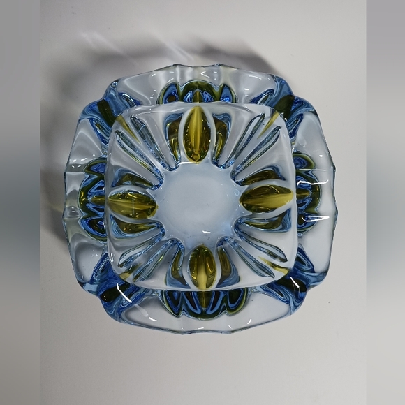 Art Glass Murano Style Light Blue and Yellow Cigar Ashtray - Picture 3 of 7